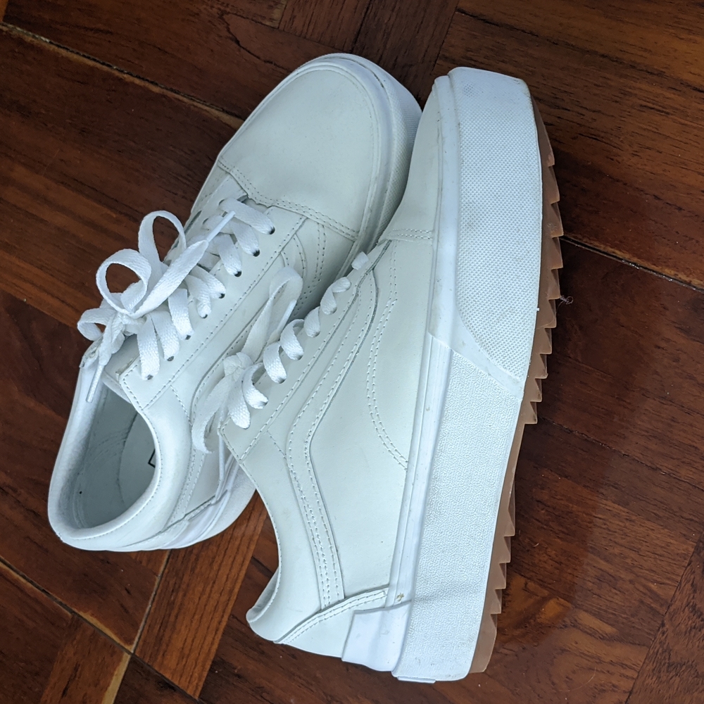 Vans Old Skool Stacked sneakers in triple white leather